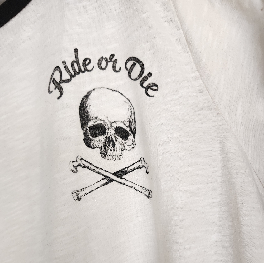 RIDE OR DIE! White Skull and Crossbones Graphic Tee. ☠️